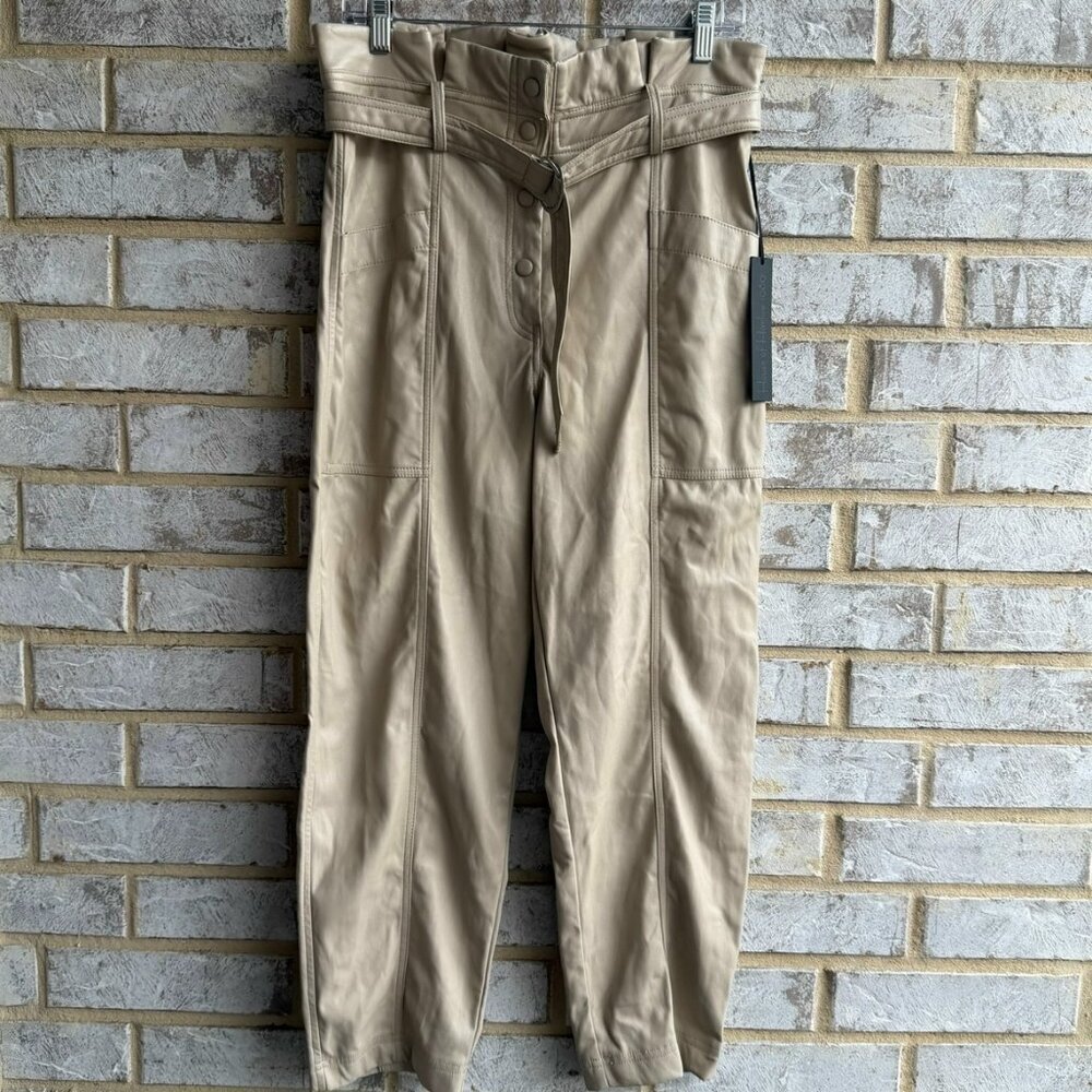 House of Harlow 1960 Beige Faux Leather Belted Ruffled Pants Women's Size 8